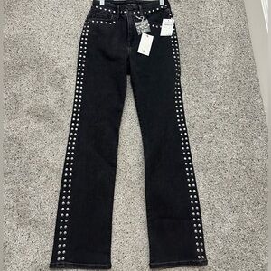 Good American Black Flare Jeans with Silver Studs